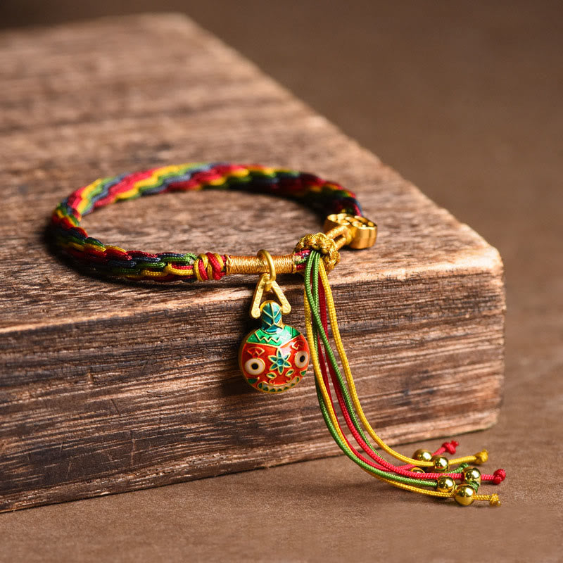 Wear FengShui Tibet Gold Swallowing Beast Family Luck Knot Braid Colorful String Bracelet