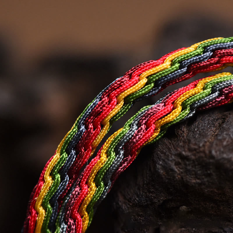Wear FengShui Tibet Gold Swallowing Beast Family Luck Knot Braid Colorful String Bracelet