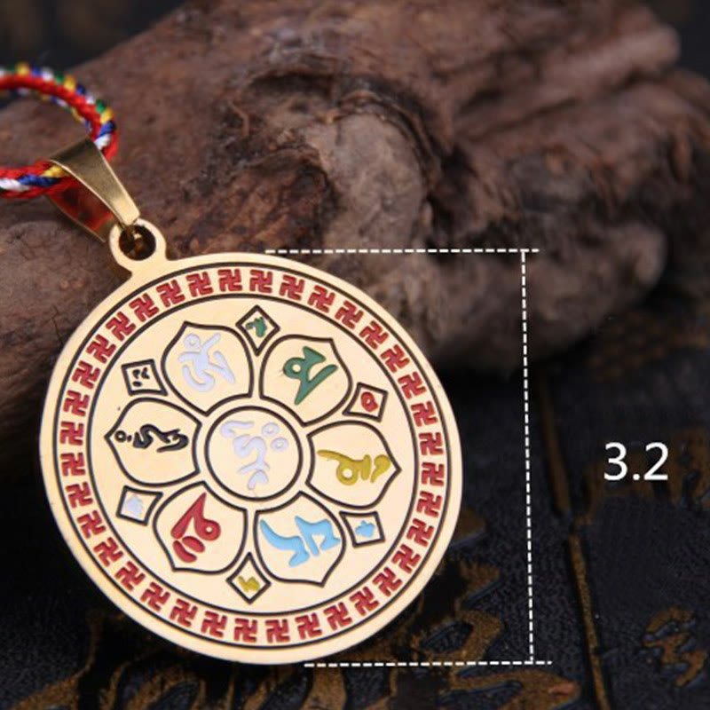 Wear FengShui Colorful Om Mani Padme Hum Titanium Steel Protection Rope Necklace Pendant