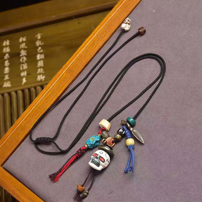 Wear FengShui Tibetan Skull The Lord of the Corpse Forest New Beginning Rope Necklace Pendant