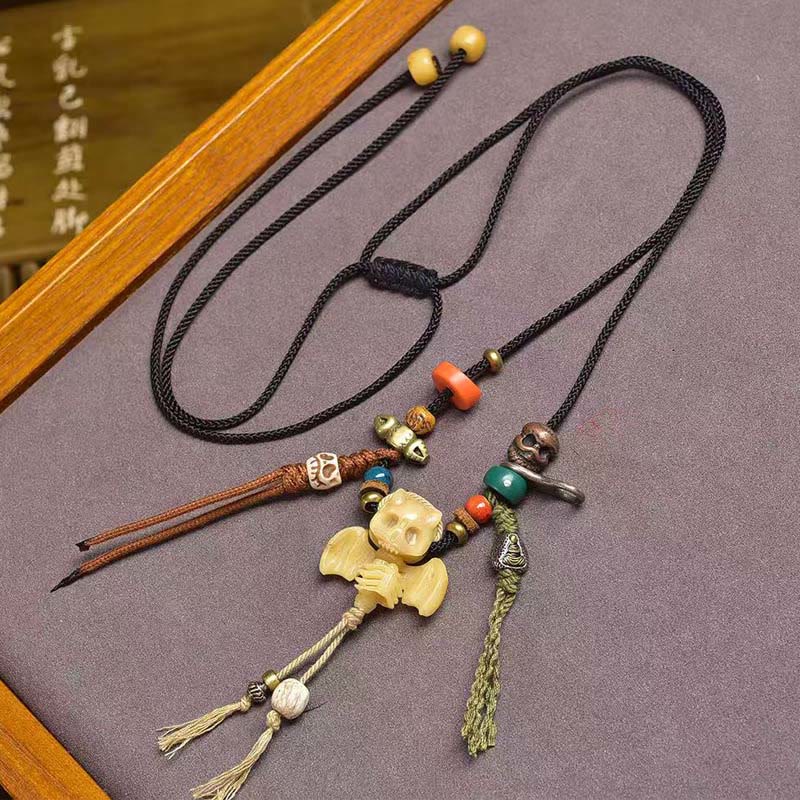 Wear FengShui Tibetan Skull The Lord of the Corpse Forest New Beginning Rope Necklace Pendant