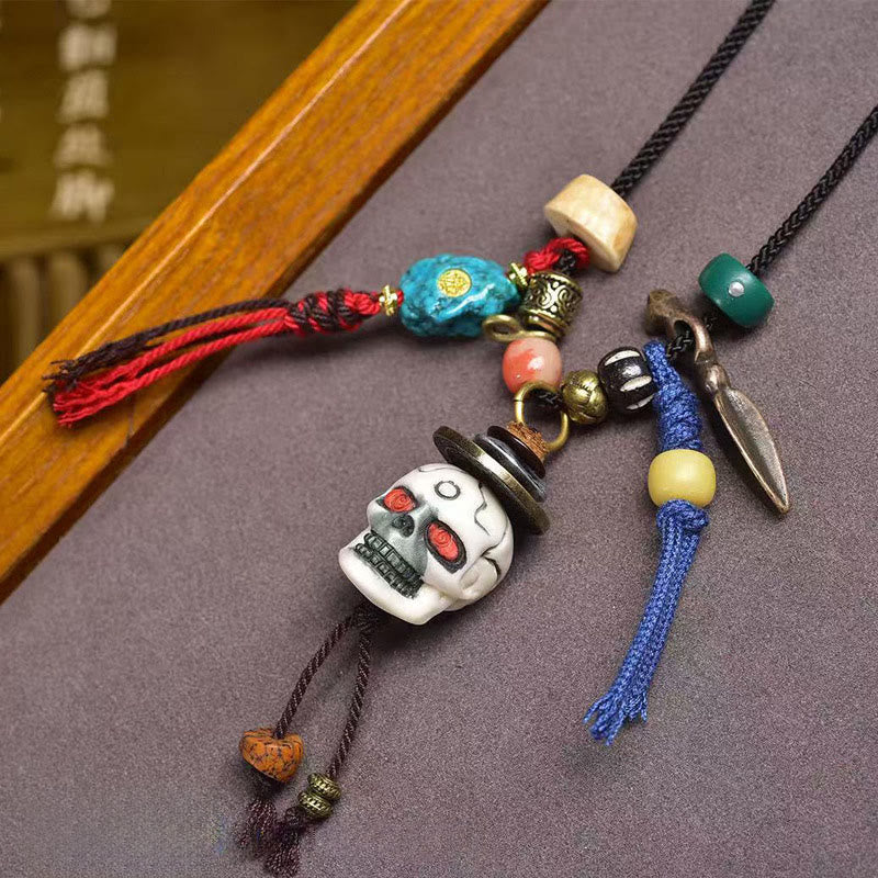 Wear FengShui Tibetan Skull The Lord of the Corpse Forest New Beginning Rope Necklace Pendant