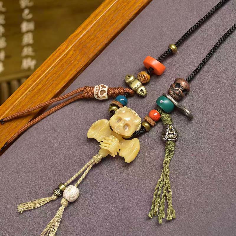 Wear FengShui Tibetan Skull The Lord of the Corpse Forest New Beginning Rope Necklace Pendant