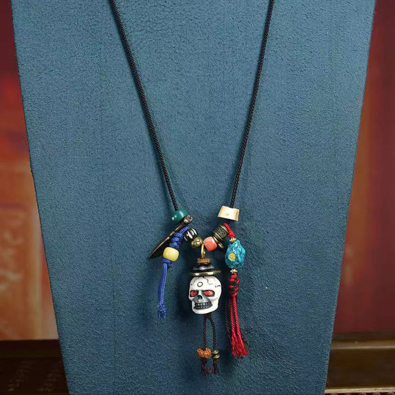 Wear FengShui Tibetan Skull The Lord of the Corpse Forest New Beginning Rope Necklace Pendant