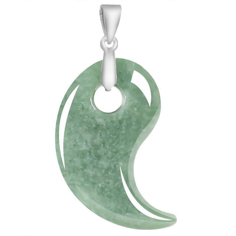 Wear FengShui Teardrop Design Jade Titanium Steel Chain Necklace Luck Pendant