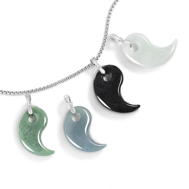 Wear FengShui Teardrop Design Jade Titanium Steel Chain Necklace Luck Pendant