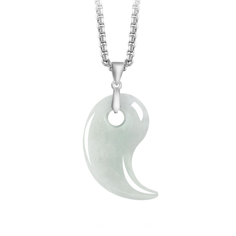 Wear FengShui Teardrop Design Jade Titanium Steel Chain Necklace Luck Pendant