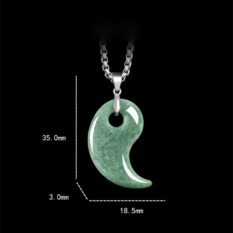 Wear FengShui Teardrop Design Jade Titanium Steel Chain Necklace Luck Pendant