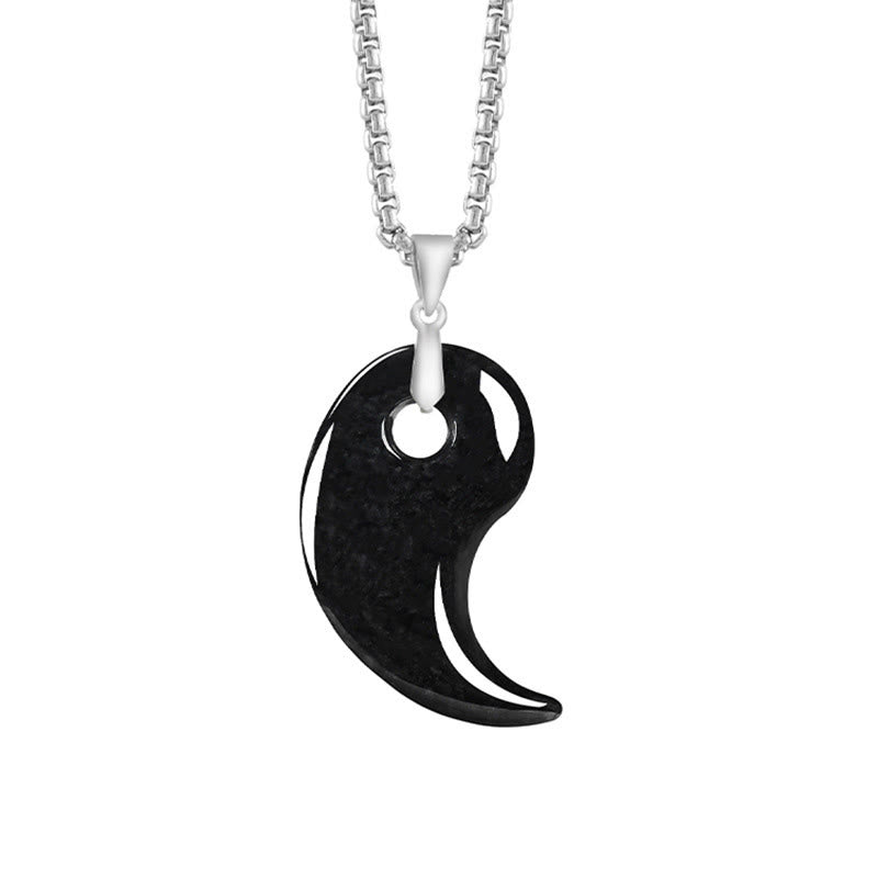 Wear FengShui Teardrop Design Jade Titanium Steel Chain Necklace Luck Pendant