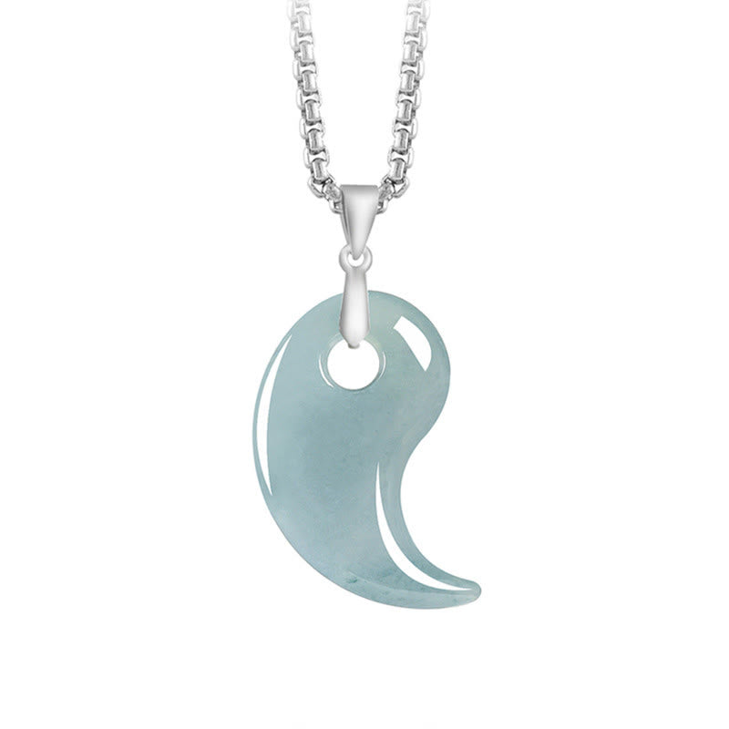 Wear FengShui Teardrop Design Jade Titanium Steel Chain Necklace Luck Pendant
