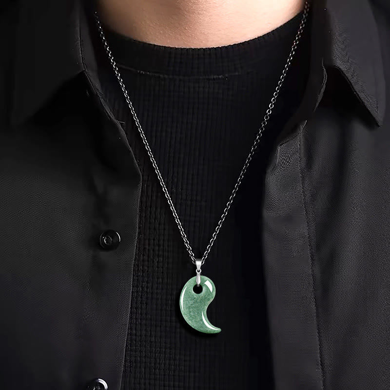 Wear FengShui Teardrop Design Jade Titanium Steel Chain Necklace Luck Pendant