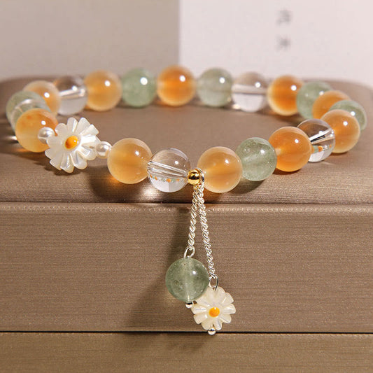Wear FengShui Natural Daisy Candy Agate Green Strawberry Quartz Healing Bracelet