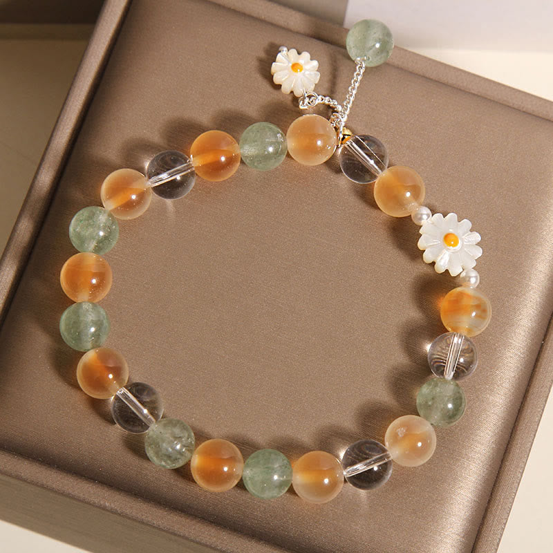Wear FengShui Natural Daisy Candy Agate Green Strawberry Quartz Healing Bracelet