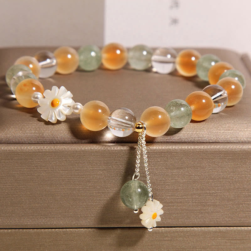 Wear FengShui Natural Daisy Candy Agate Green Strawberry Quartz Healing Bracelet