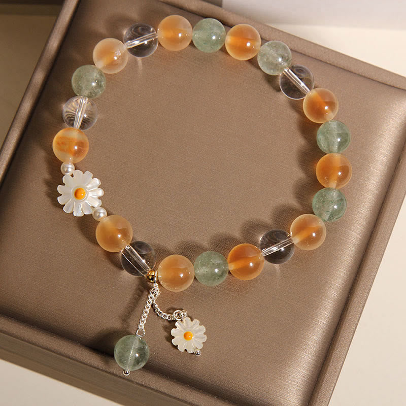 Wear FengShui Natural Daisy Candy Agate Green Strawberry Quartz Healing Bracelet