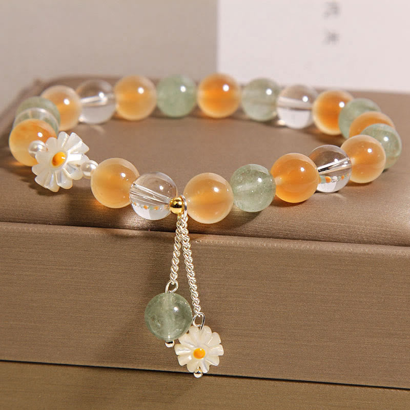 Wear FengShui Natural Daisy Candy Agate Green Strawberry Quartz Healing Bracelet