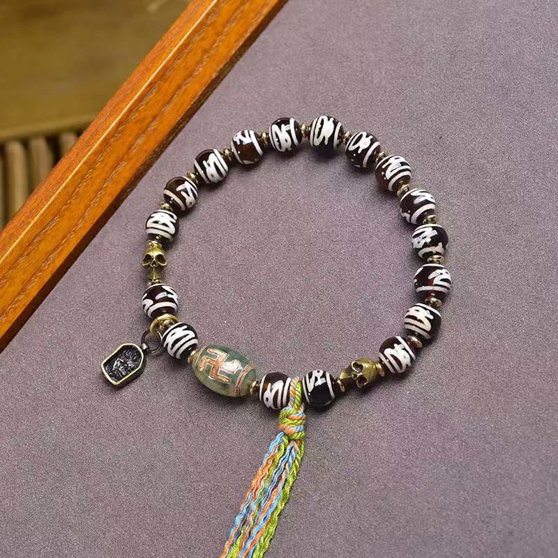 Wear FengShui Tibetan Dzi Bead Skull The Lord of the Corpse Forest Wealth Bracelet