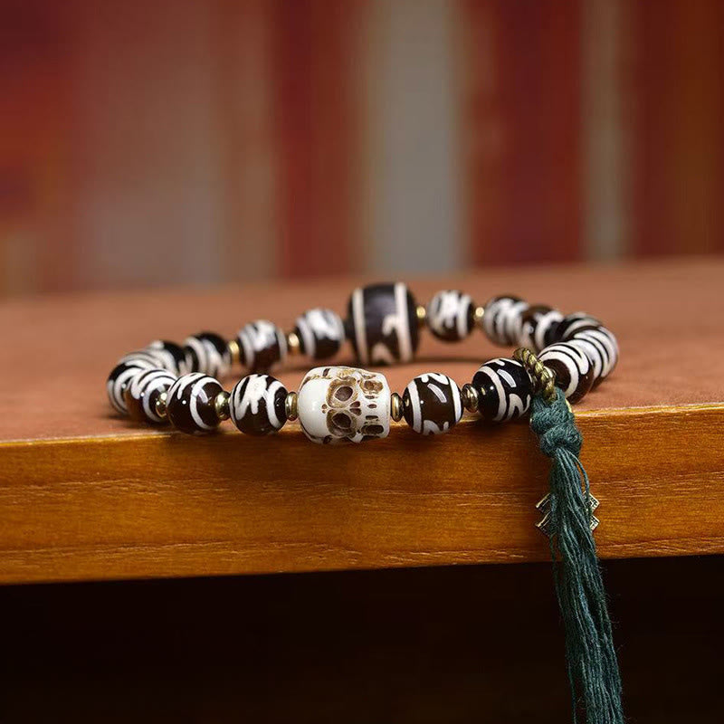 Wear FengShui Tibetan Dzi Bead Skull The Lord of the Corpse Forest Wealth Bracelet