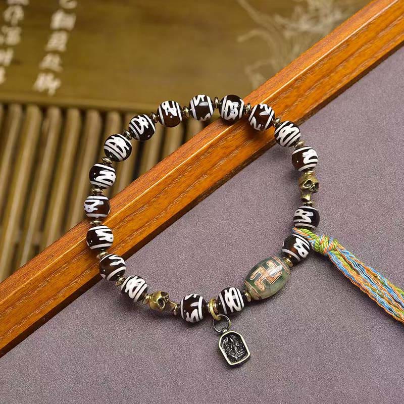 Wear FengShui Tibetan Dzi Bead Skull The Lord of the Corpse Forest Wealth Bracelet