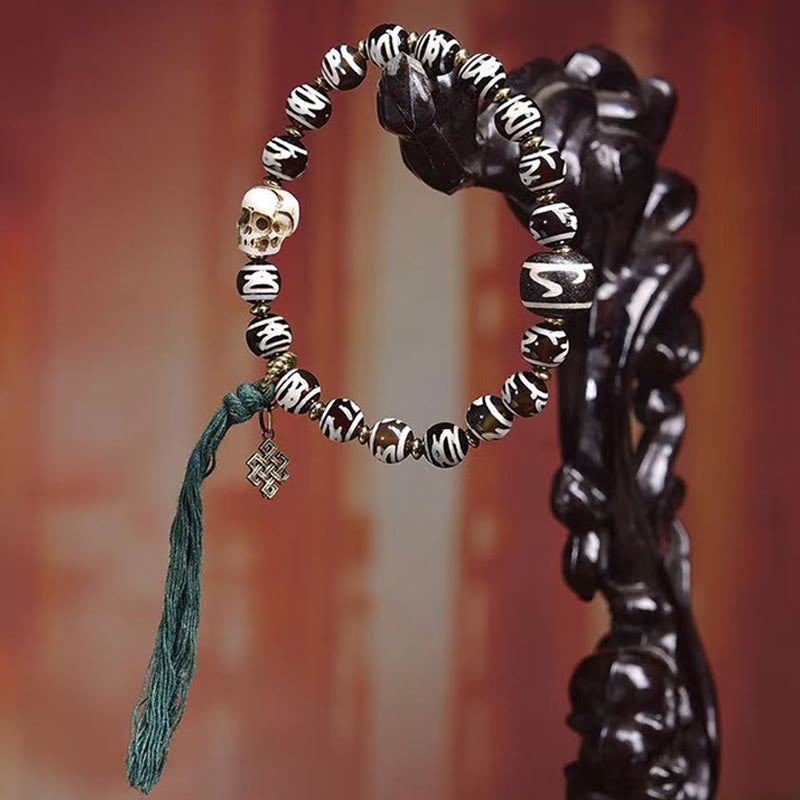 Wear FengShui Tibetan Dzi Bead Skull The Lord of the Corpse Forest Wealth Bracelet
