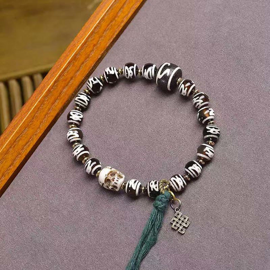 Wear FengShui Tibetan Dzi Bead Skull The Lord of the Corpse Forest Wealth Bracelet