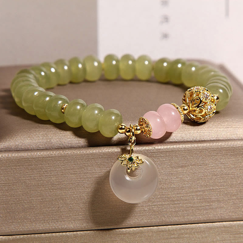 Wear FengShui Natural Peace Buckle Meaning Jade Rose Quartz Luck Bracelet