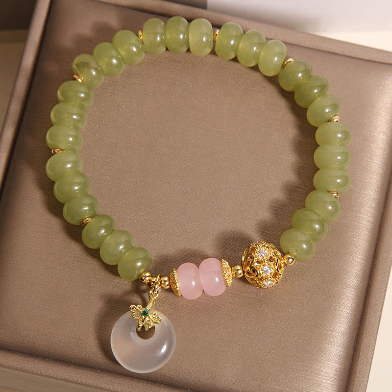 Wear FengShui Natural Peace Buckle Meaning Jade Rose Quartz Luck Bracelet