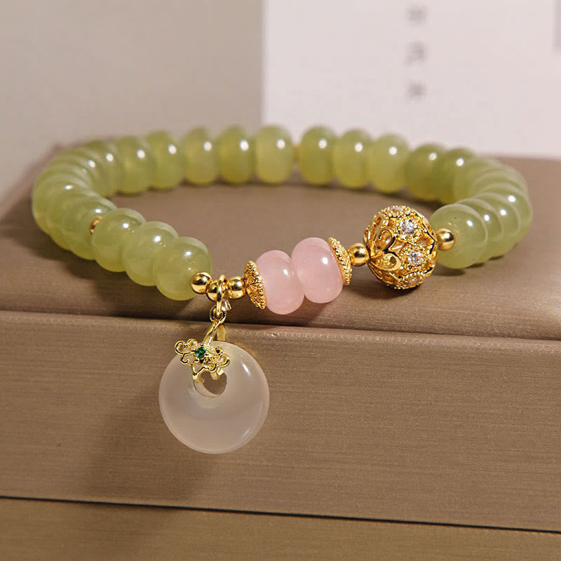 Wear FengShui Natural Peace Buckle Meaning Jade Rose Quartz Luck Bracelet