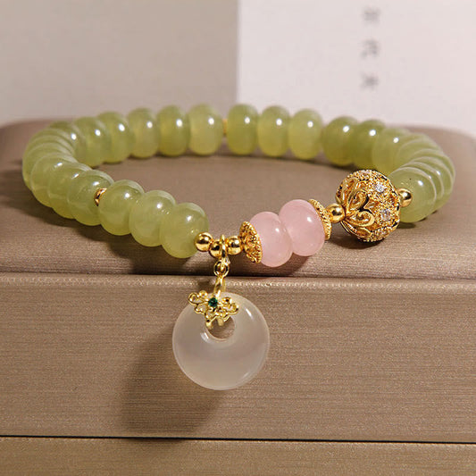 Wear FengShui Natural Peace Buckle Meaning Jade Rose Quartz Luck Bracelet