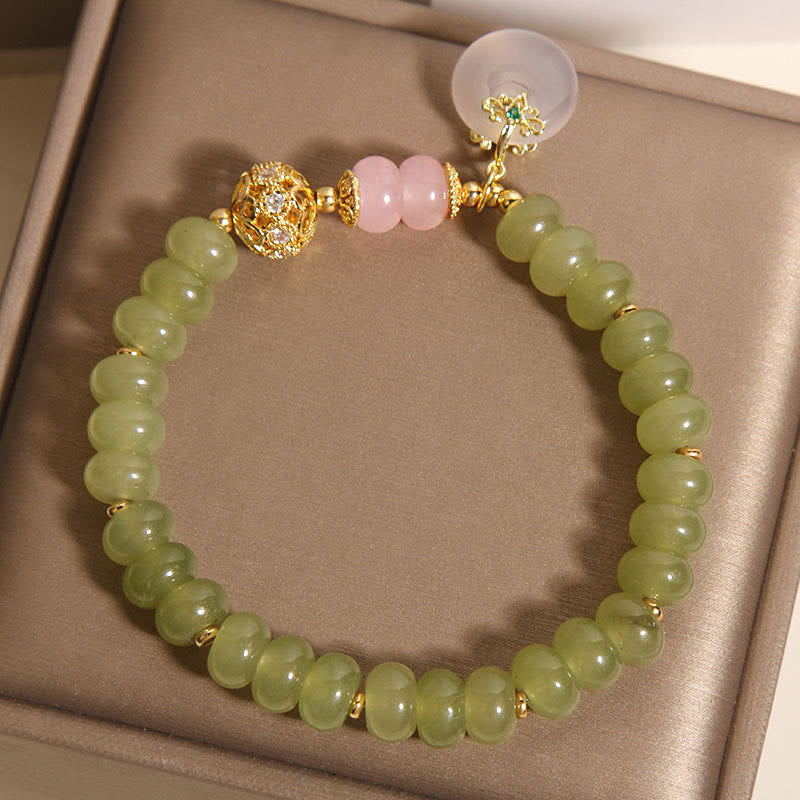 Wear FengShui Natural Peace Buckle Meaning Jade Rose Quartz Luck Bracelet