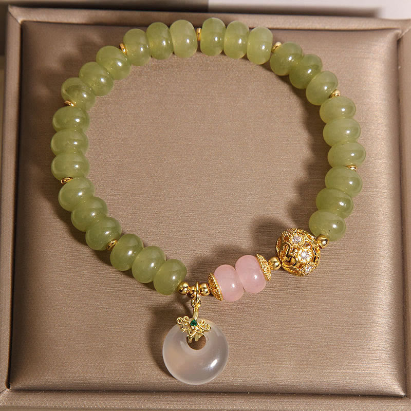 Wear FengShui Natural Peace Buckle Meaning Jade Rose Quartz Luck Bracelet