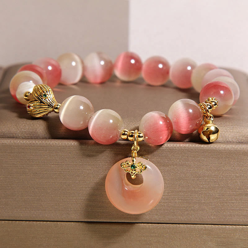 Wear FengShui Natural Peace Buckle Gradient Pink Cat's Eye Yanyuan Agate Peace Bracelet