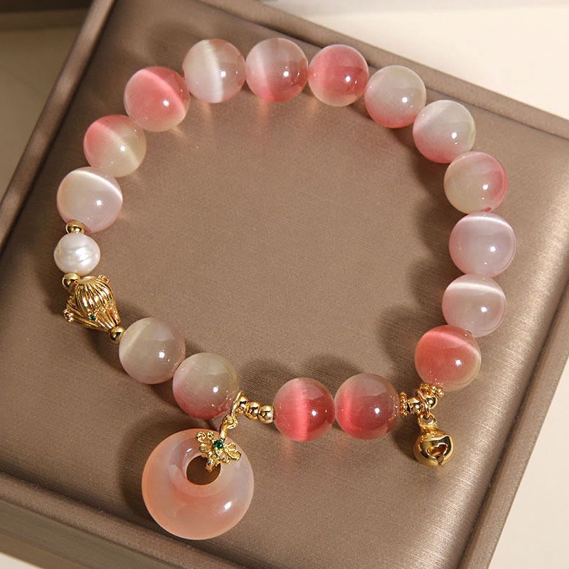Wear FengShui Natural Peace Buckle Gradient Pink Cat's Eye Yanyuan Agate Peace Bracelet