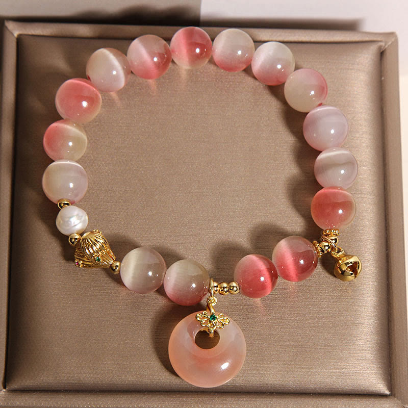 Wear FengShui Natural Peace Buckle Gradient Pink Cat's Eye Yanyuan Agate Peace Bracelet