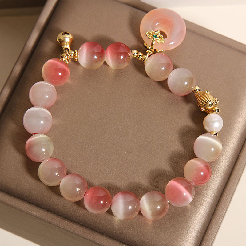 Wear FengShui Natural Peace Buckle Gradient Pink Cat's Eye Yanyuan Agate Peace Bracelet