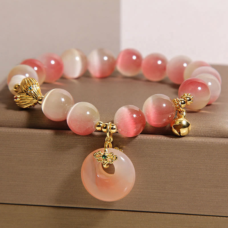 Wear FengShui Natural Peace Buckle Gradient Pink Cat's Eye Yanyuan Agate Peace Bracelet