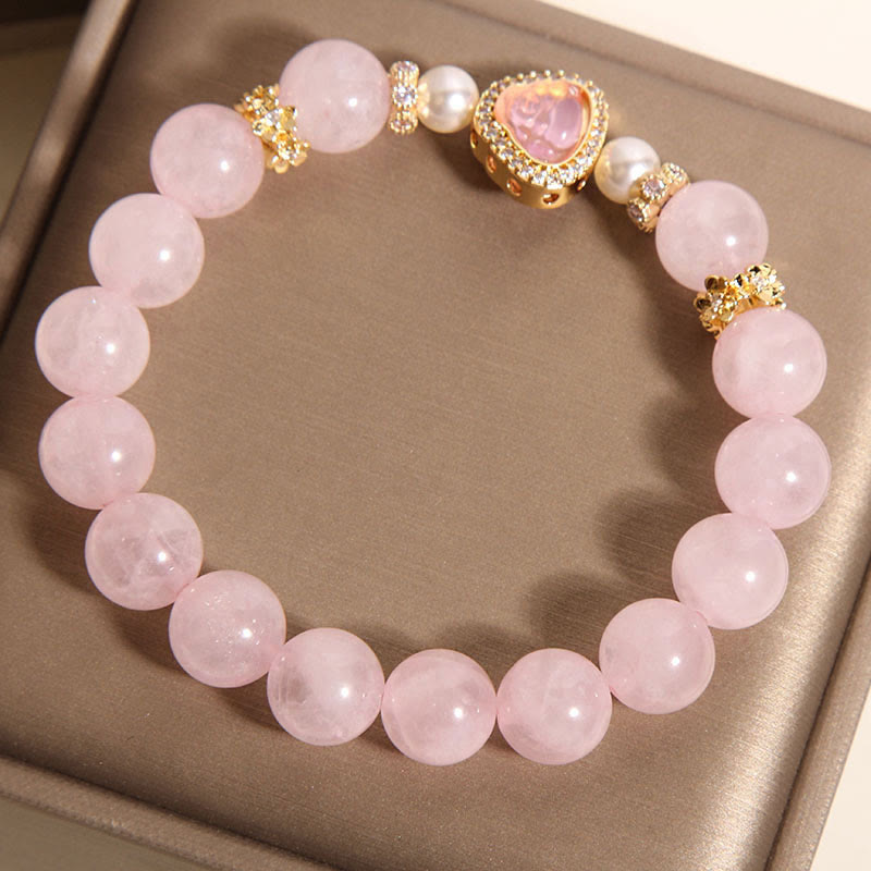 Wear FengShui Natural Buddha Symbol Pink Crystal Pearl Warmth Bracelet