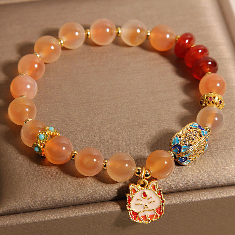 Wear FengShui Natural Nine Tailed Fox Orange Candy Agate Healing Bracelet