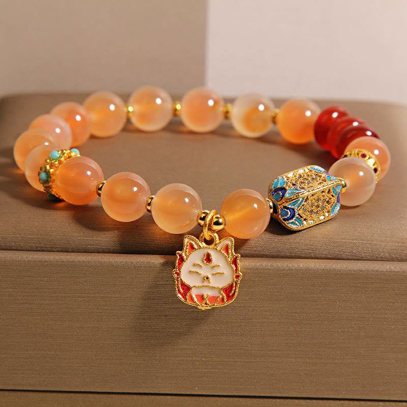 Wear FengShui Natural Nine Tailed Fox Orange Candy Agate Healing Bracelet