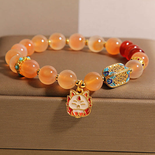 Wear FengShui Natural Nine Tailed Fox Orange Candy Agate Healing Bracelet