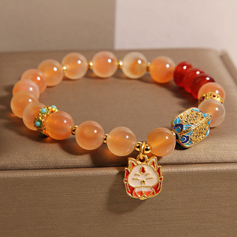 Wear FengShui Natural Nine Tailed Fox Orange Candy Agate Healing Bracelet