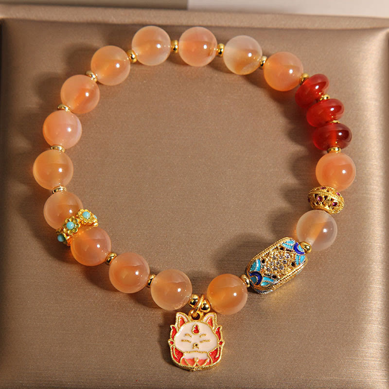 Wear FengShui Natural Nine Tailed Fox Orange Candy Agate Healing Bracelet