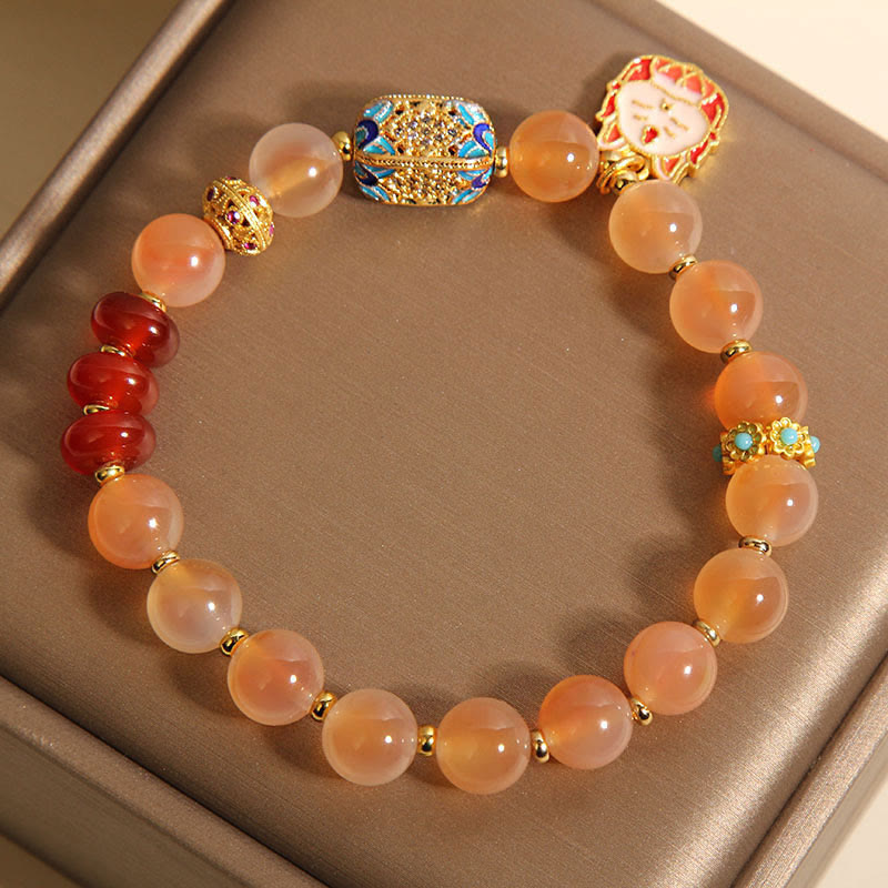 Wear FengShui Natural Nine Tailed Fox Orange Candy Agate Healing Bracelet
