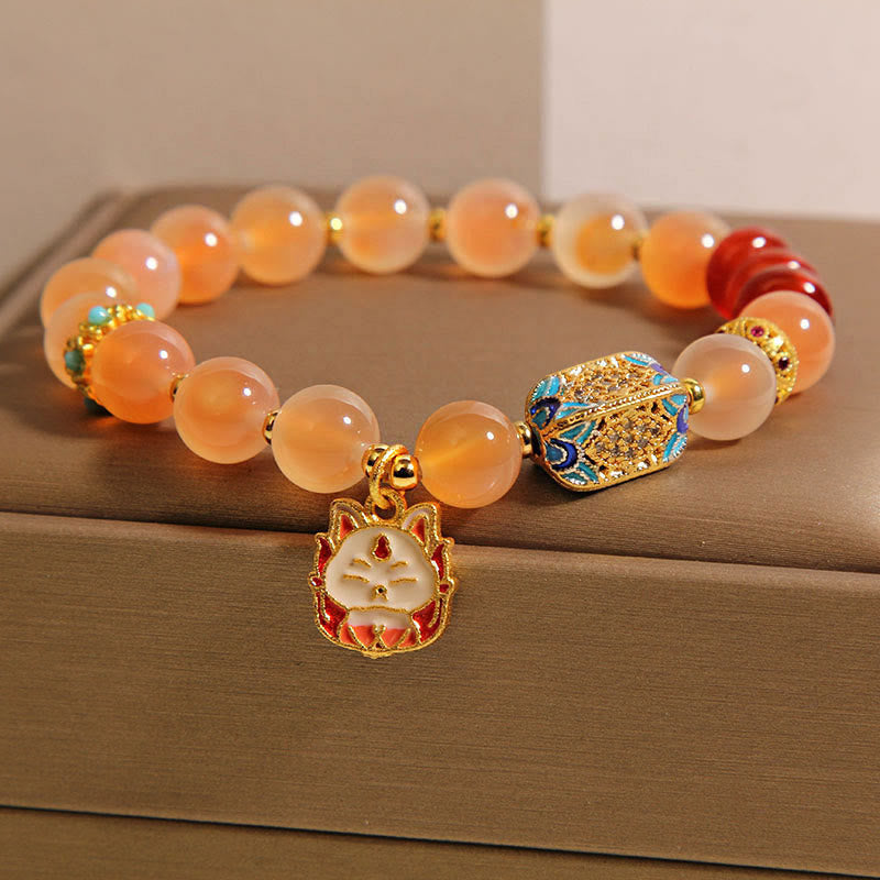 Wear FengShui Natural Nine Tailed Fox Orange Candy Agate Healing Bracelet