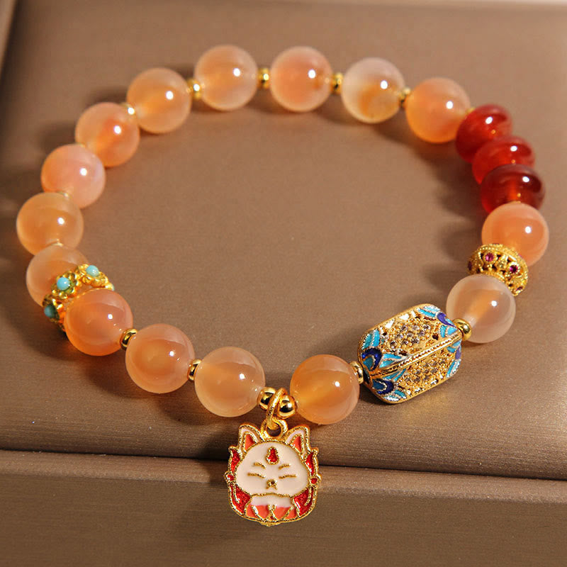 Wear FengShui Natural Nine Tailed Fox Orange Candy Agate Healing Bracelet