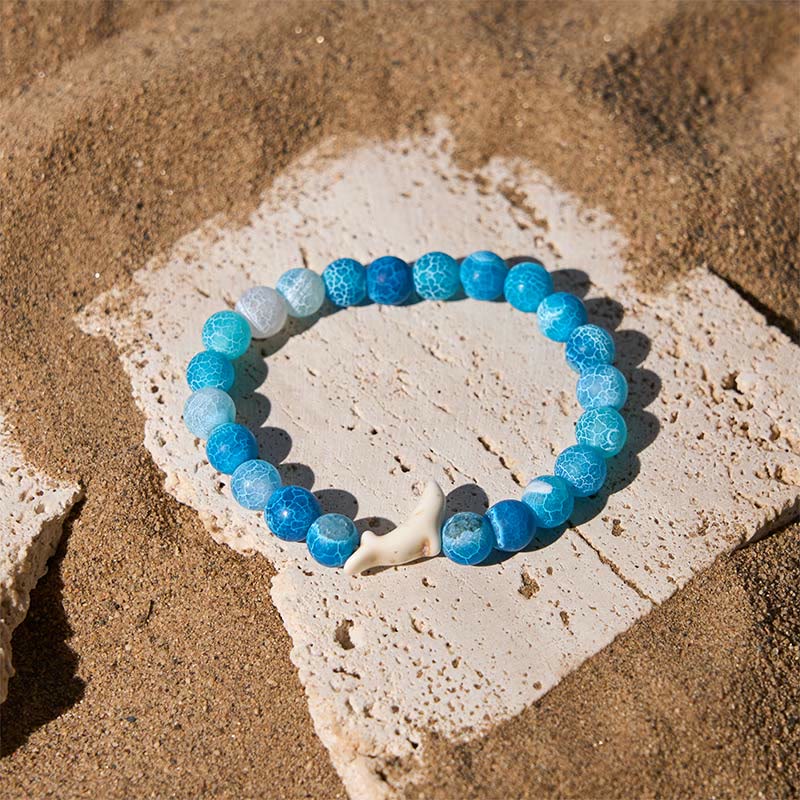 Wear FengShui Natural Stone Dolphin Crackle Agate Tourmaline Courage Bracelet