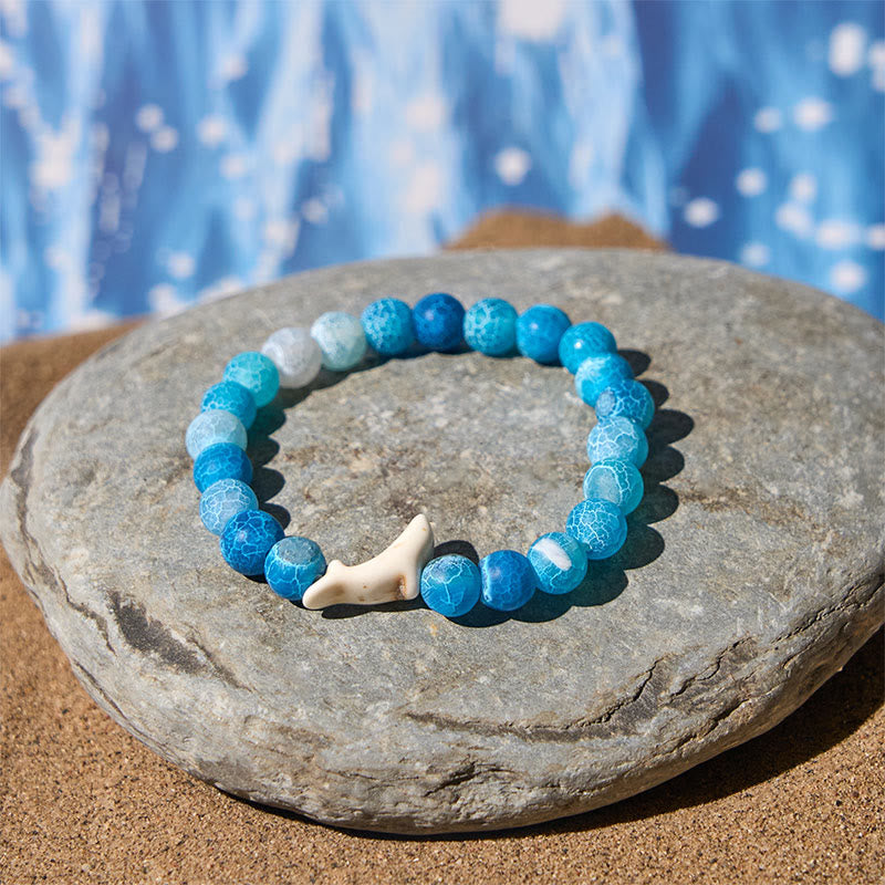 Wear FengShui Natural Stone Dolphin Crackle Agate Tourmaline Courage Bracelet