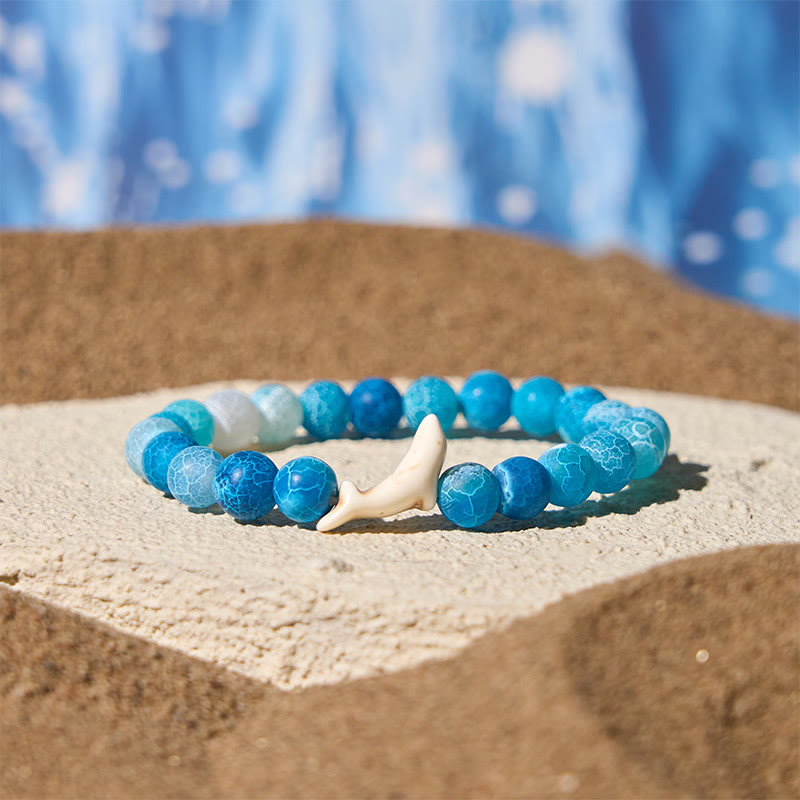 Wear FengShui Natural Stone Dolphin Crackle Agate Tourmaline Courage Bracelet