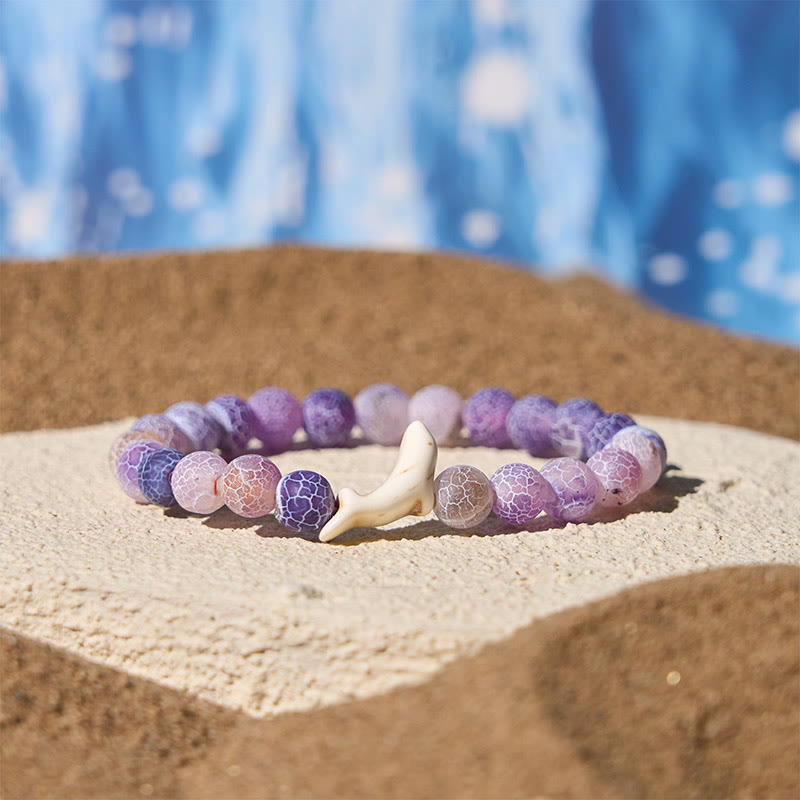 Wear FengShui Natural Stone Dolphin Crackle Agate Tourmaline Courage Bracelet
