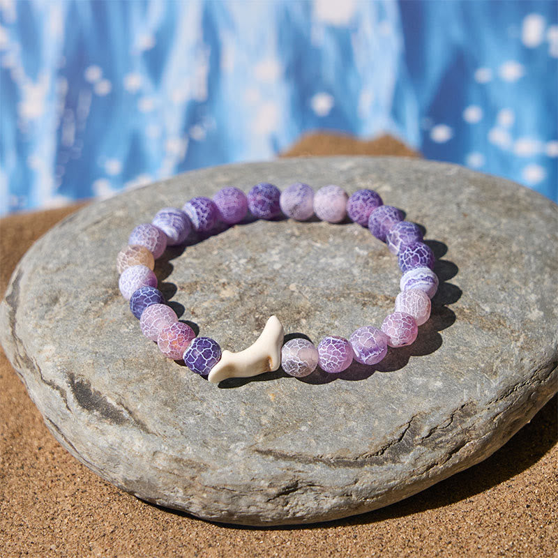 Wear FengShui Natural Stone Dolphin Crackle Agate Tourmaline Courage Bracelet